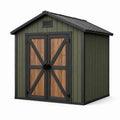 Abri de jardin en bois et métal vert et gris avec double porte