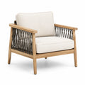 Fauteuil en bois de teck avec assise en polyester beige