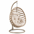 Fauteuil suspendu en acier et résine tressée avec coussin beige, hauteur 200 cm