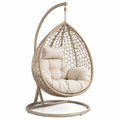 Chaise Suspendue en Rotin avec Coussin Beige et Structure Métallique 195cm