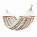 Hamac en toile de coton noir et beige avec barres en bois