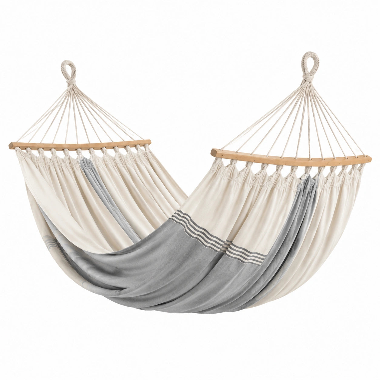 Hamac en coton avec barres en bois 200 cm x 150 cm gris et blanc