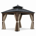 Pavillon de jardin avec cadre en aluminium et toiture en acier 3x3m marron/beige