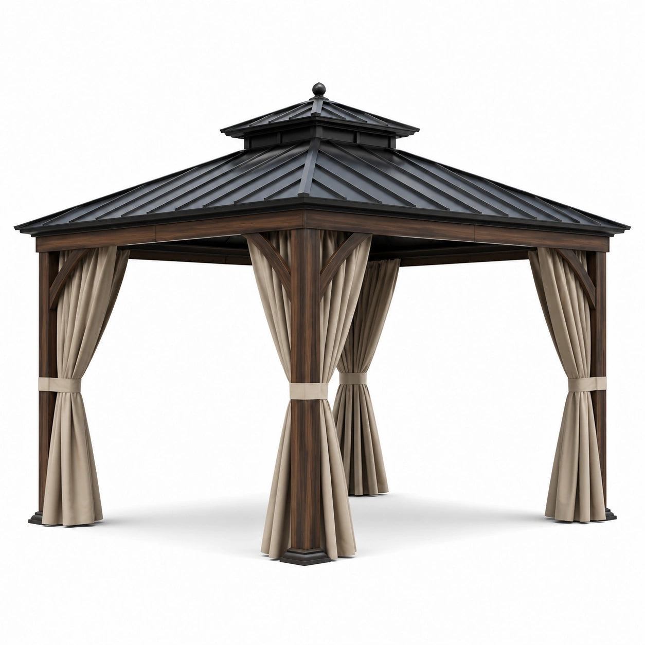 Pavillon de jardin avec cadre en aluminium et toiture en acier 3x3m marron/beige