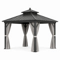 Pavillon de jardin en aluminium avec toit en acier et rideaux gris