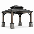 Pavillon en acier noir avec support en chêne et pierre 3x3m