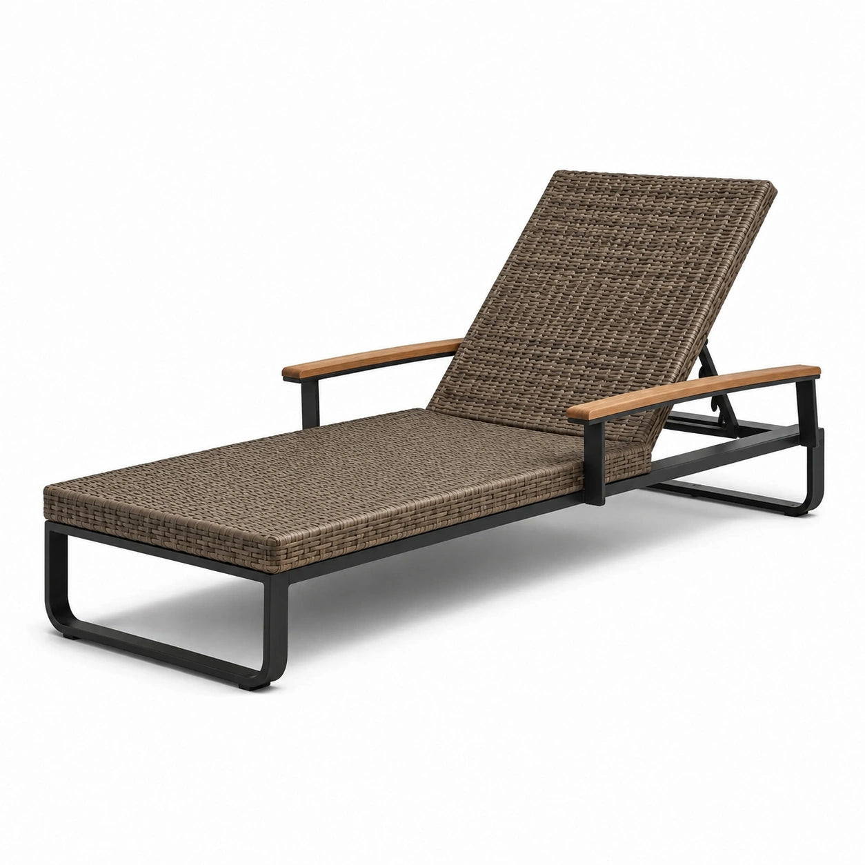 Chaise longue en rotin synthétique avec structure en aluminium et accoudoirs en bois 195 cm marron