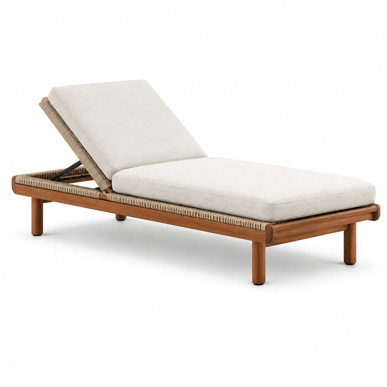 Chaise longue en bois avec coussin en polyester beige