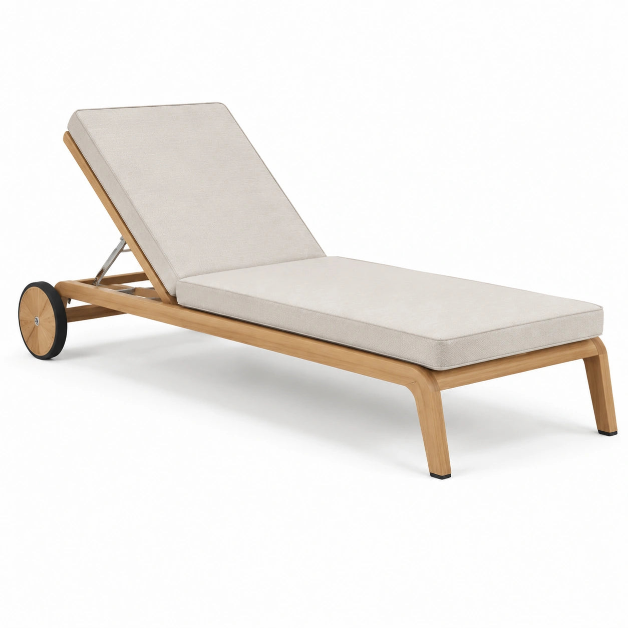 Transat en bois de teck avec revêtement en polyester beige