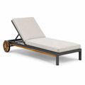 Chaise longue en aluminium et teck avec coussins en polyester beige