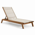 Chaise longue en teck et textilène beige pour extérieur