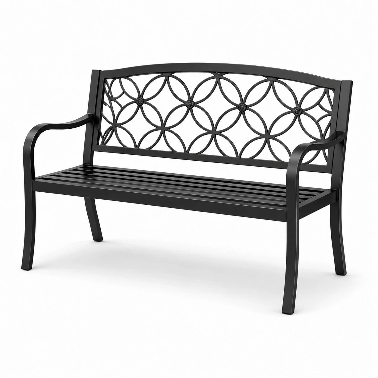 Banc de jardin en métal noir avec motif cercle 125 cm