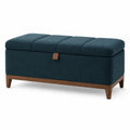 Banc de rangement en bois et tissu bleu