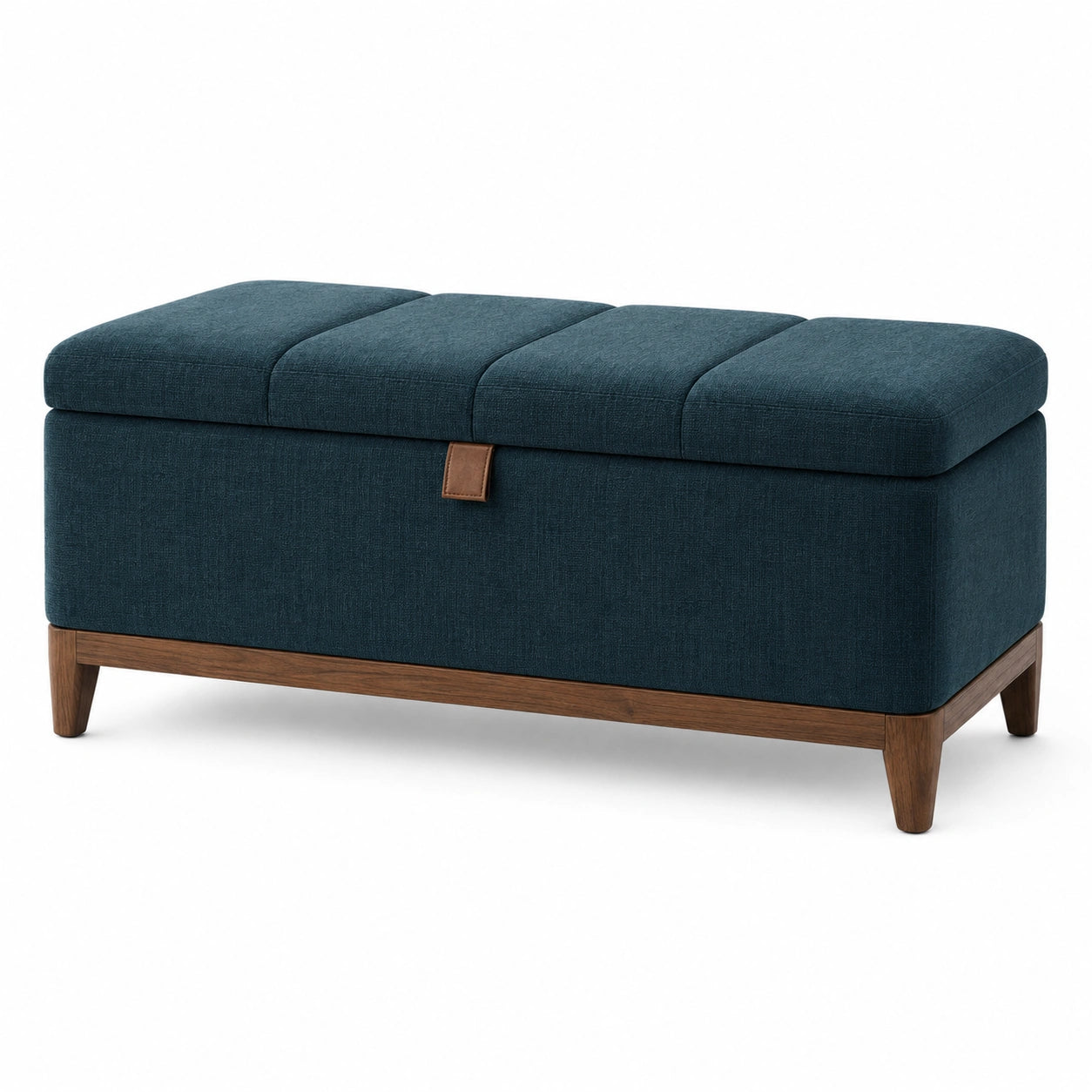 Banc de rangement en bois et tissu bleu