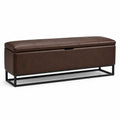 Banc de rangement en cuir synthétique brun avec cadre en métal
