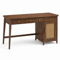 Bureau en bois avec tiroirs et porte en rotin marron