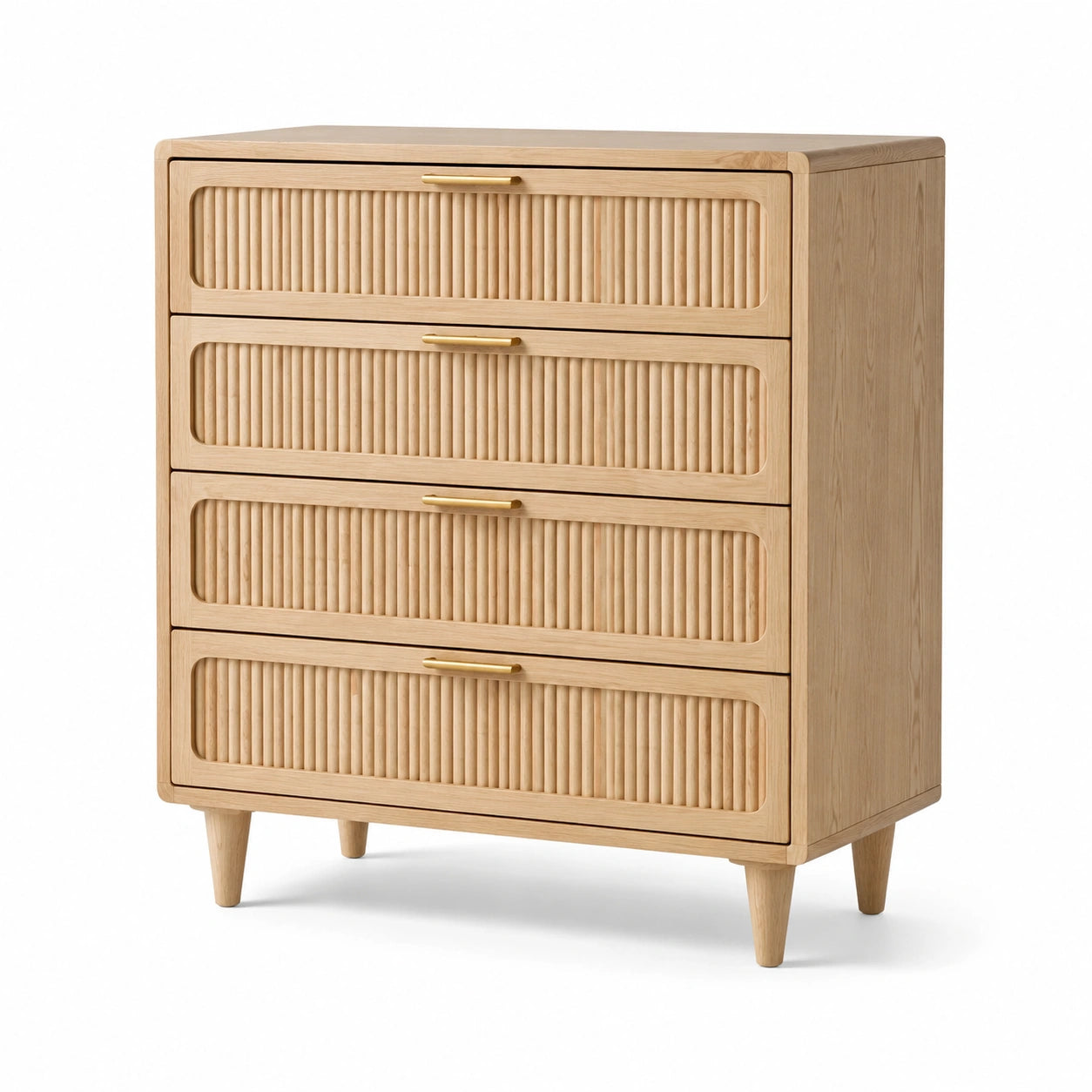 Commode en bois de chêne avec poignées dorées