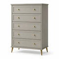 Commode en bois massif gris avec pieds en métal doré