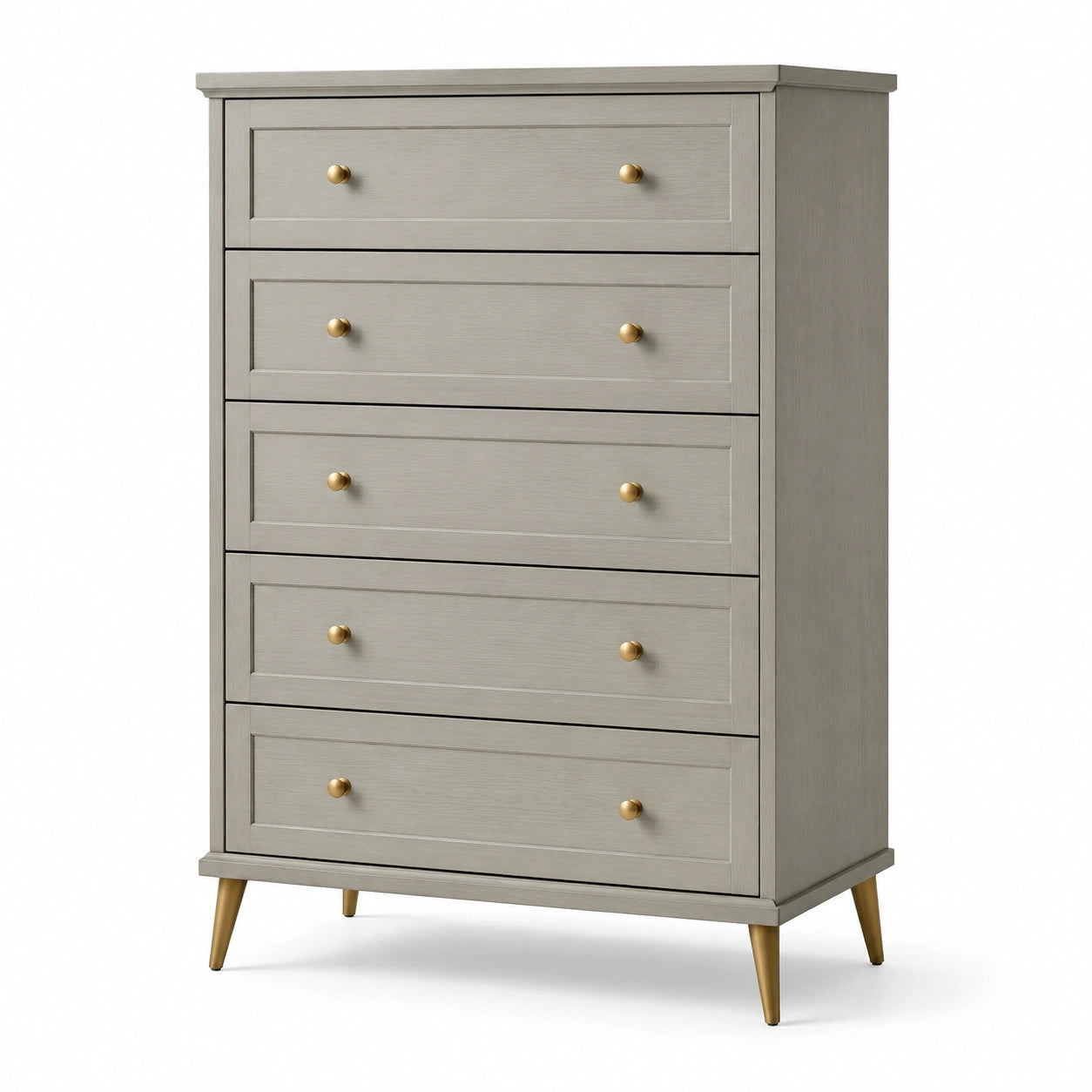 Commode en bois massif gris avec pieds en métal doré