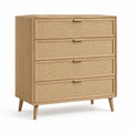 Commode en bois et rotin 4 tiroirs avec poignées en métal